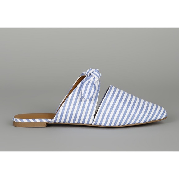 Blue and white striped bow tie flat loafers - Picture 2 of 8